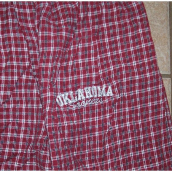 Red Plaid Sz  Medium Soft Flannel OLKLAHOMA SOONERS Sleep Lounge Pants Pockets - Picture 2 of 2